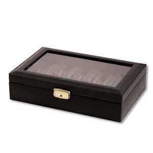 Wolf Dark Brown Leather Bracelet Watch Case with Glass Top Holds 12 Timepieces